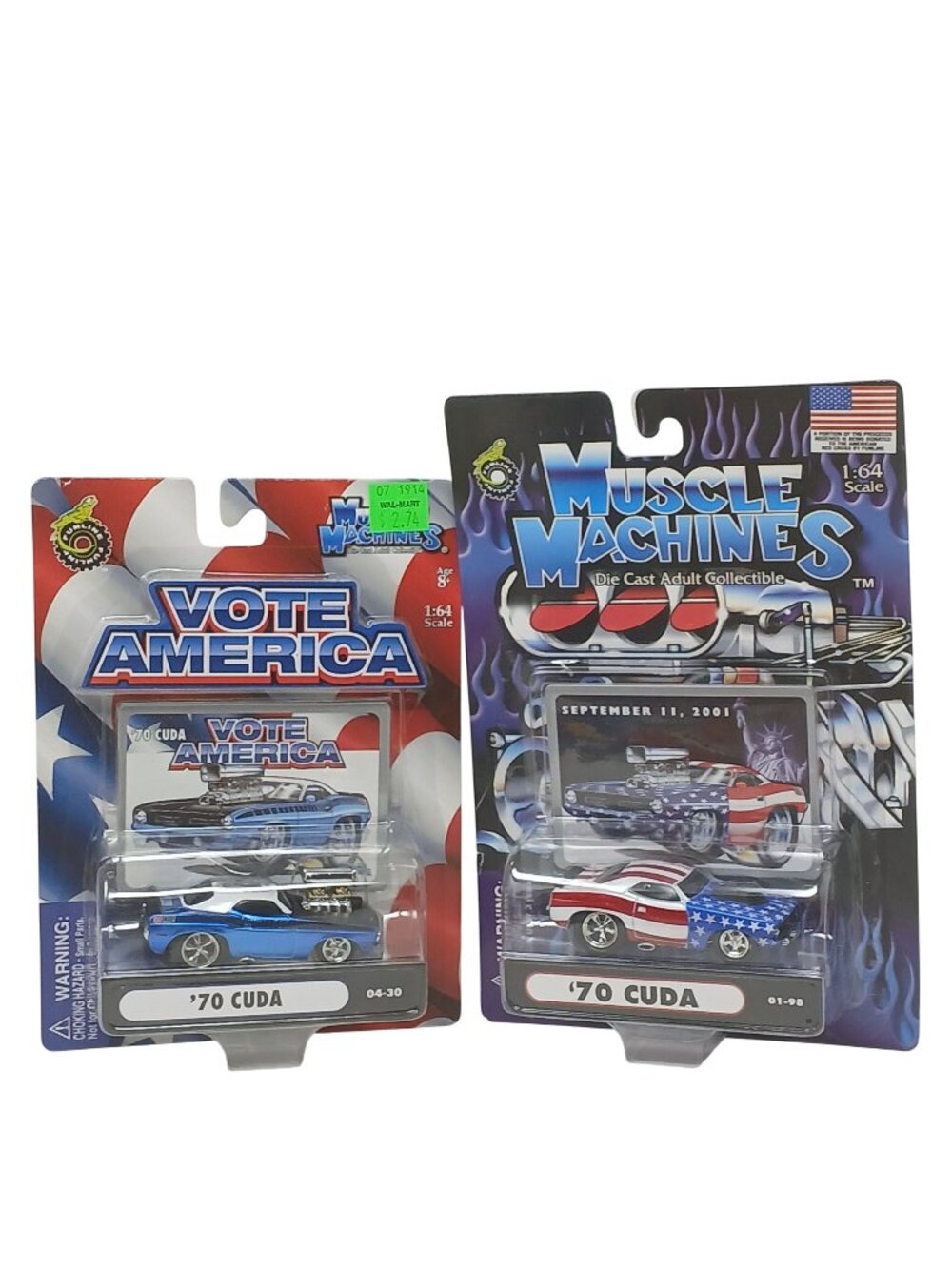 2 Muscle Machines 70 Cuda Vote America Patriotic 1:64 Scale Die-Cast Cars  #I-2
